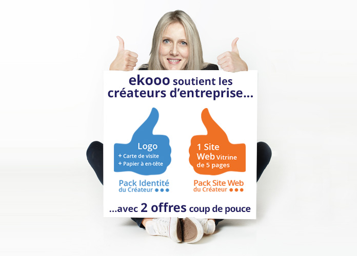 Ekooo soutient les créateurs d'entreprise avec 2 offres coup de pouce : Pack "identite visuelle" et Pack "site web"