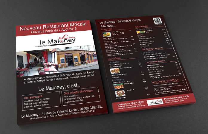 Flyer créé par l'agence ekooo - Ouverture du restaurant Africain, le Maloney.