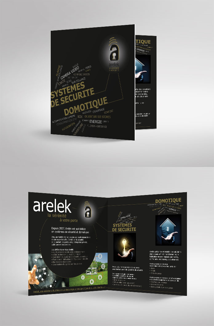 Création d'une plaquette commerciale PDF pour l'entreprise Arelek. Design et réalisation Agence ekooo